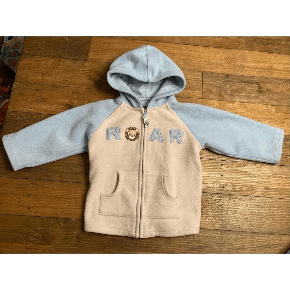 Gymboree 18-24m lion ROAR blue beige zip up shirt jacket fleece hoodie vintage